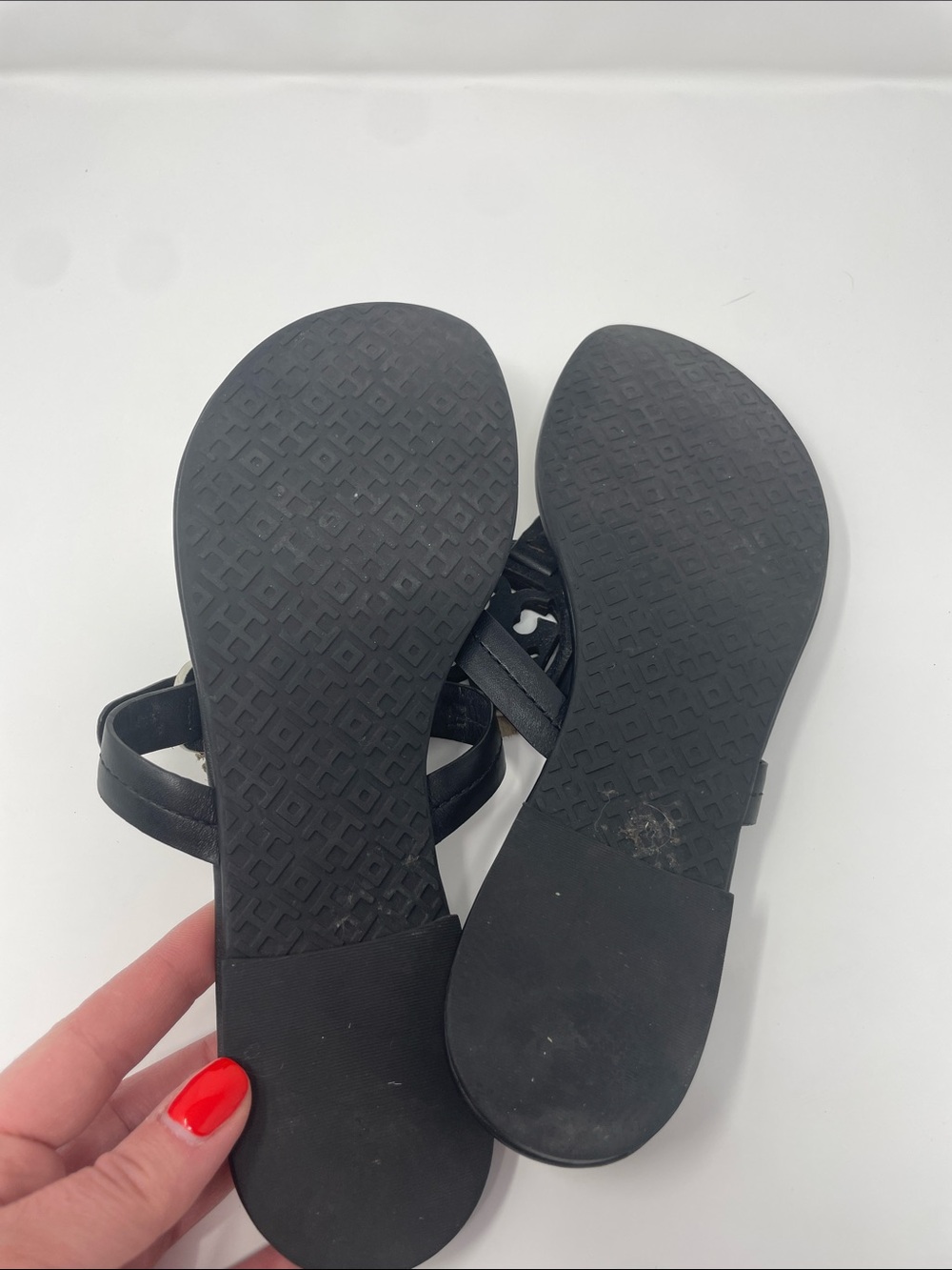 Tory Burch Miller Fringe Size 6.5 White Black Leather Sandals - Picture 6 of 6